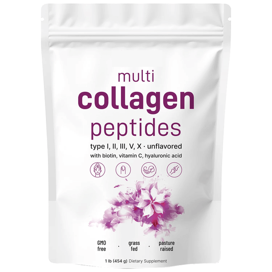 Multi Collagen Peptides Powder - Hydrolyzed Protein Peptides (Type I,II,III,V,X) with Hyaluronic Acid, Biotin & Vitamin C - Unflavored